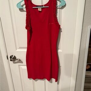 Y2K Pepe Jeans London Red Sleeveless Dress Ruffle Trim Sz L